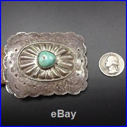 VERY WIDE Vintage NAVAJO Hand Stamped Sterling Silver & TURQUOISE Concho BELT