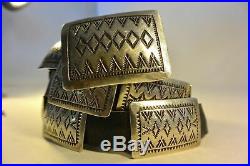 VINCENT JAMES PLATERO Navajo 17 stamped pc CONCHO BELT buckle Sterling Silver