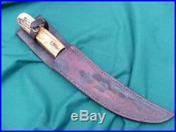 VINTAGE JIMMY LILE SCRIPT SIGNED LARGE CAMP KNIFE With LEATHER SHEATH STAMPED
