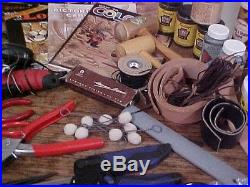 VINTAGE. LEATHER TOOLING KIT 269 STAMPS, HOW TO BOOKS, TOOLS, MISC. TANDY CRAFT0