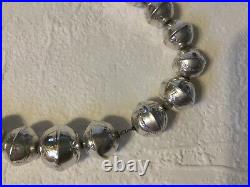 VTG 1960s Native American Navaho Sterling Hand Stamped Bench Bead Necklace 17