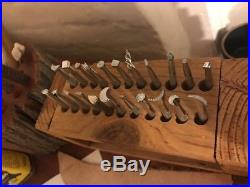 VTG Leather Craftool Stamping Tools Leather Craft Tree Wood Holder LOT Fiebings