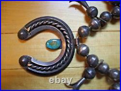 VTG Navajo 120g Turquoise Squash Blossom Necklace Stamped Bench Beads Old Pawn