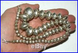 VTG Navajo Sterling Silver Bench Bead Stamped LARGE Saucer Bead Necklace Signed