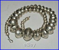 VTG Navajo Sterling Silver Bench Bead Stamped LARGE Saucer Bead Necklace Signed