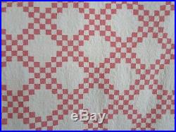 VTG Quilt Postage Stamp DOUBLE IRISH CHAIN, RED, ANITQUE WHITE EXPERT QUILTING