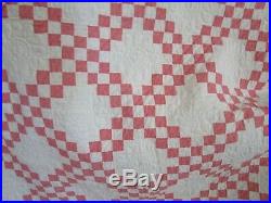 VTG Quilt Postage Stamp DOUBLE IRISH CHAIN, RED, ANITQUE WHITE EXPERT QUILTING