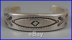 Very Collectible Vintage Navajo MARK CHEE Thick Heavy Silver Stamped Bracelet