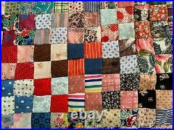 Vintage 1940's 50's 60's Hand Sewn Postage Stamp Quilt Top 81x 95
