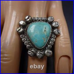 Vintage 1960s NAVAJO Hand Stamped Sterling Silver & TURQUOISE RING, size 6.5