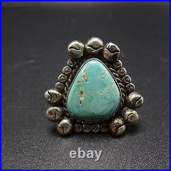 Vintage 1960s NAVAJO Hand Stamped Sterling Silver & TURQUOISE RING, size 6.5