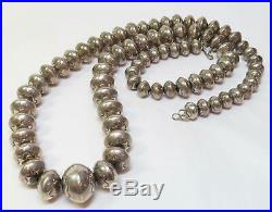 Vintage 30 Navajo Pearls Sterling Silver Graduated Bead Necklace Stamped 160g