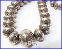 Vintage 30 Navajo Pearls Sterling Silver Graduated Bead Necklace Stamped 160g