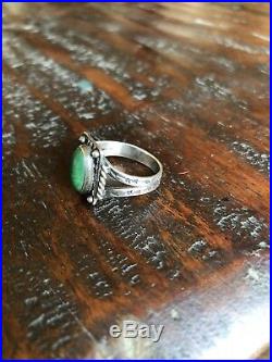 Vintage 30s Green Turquoise Sterling Silver Ring Stamped Arrows SZ 8 BOHO, BEAUTY