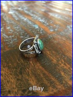 Vintage 30s Green Turquoise Sterling Silver Ring Stamped Arrows SZ 8 BOHO, BEAUTY