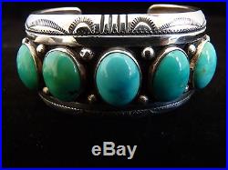 Vintage 5 Stone Turquoise & Sterling Thomas Singer Bracelet Exquisite Stamping