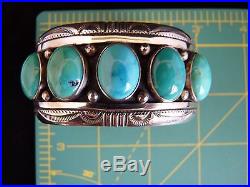 Vintage 5 Stone Turquoise & Sterling Thomas Singer Bracelet Exquisite Stamping
