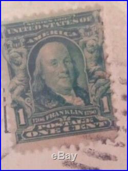 Vintage Ben Franklin Stamp 1 Cent US Postage 1908 w Postcard used but unmarked