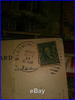 Vintage Ben Franklin Stamp 1 Cent US Postage 1908 w Postcard used but unmarked
