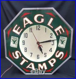 Vintage Eagle Stamps Octagon Shaped Large Neon Electric Wall Clock