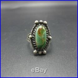 Vintage HARVEY ERA NAVAJO Hand-Stamped Sterling Silver TURQUOISE RING size 6.5