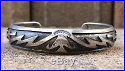 Vintage Hopi Stamped Sterling Silver Overlay Tribal Cuff Bracelet