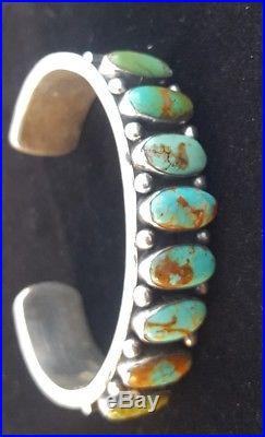 Vintage KIRK SMITH NAVAJO Stamped Sterling Silver & Turquoise Cuff Bracelet 83g