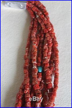 Vintage Large NAVAJO RED CORAL Big Stamped Sterling Silver Clasp Bead Necklace