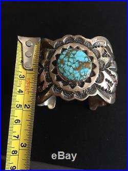 Vintage Marc Antia Hand Stamped Sterling Silver & Turquoise Cuff Bracelet