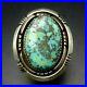 Vintage NAVAJO Chisel-Stamped Sterling Silver BLUE-GREEN TURQUOISE RING sz 10.5