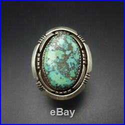 Vintage NAVAJO Chisel-Stamped Sterling Silver BLUE-GREEN TURQUOISE RING sz 10.5