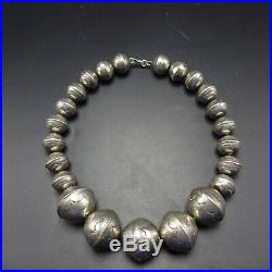 Vintage NAVAJO Chunky Sterling Silver NAVAJO PEARLS Hand Stamped NECKLACE 137.8g
