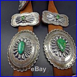 Vintage NAVAJO Hand Stamped & Repousse Sterling Silver & TURQUOISE Concho BELT