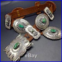 Vintage NAVAJO Hand Stamped & Repousse Sterling Silver & TURQUOISE Concho BELT