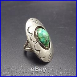 Vintage NAVAJO Hand Stamped Shadowbox Sterling Silver TURQUOISE RING, size 6.75