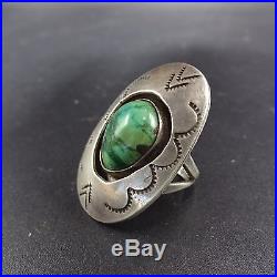 Vintage NAVAJO Hand Stamped Shadowbox Sterling Silver TURQUOISE RING, size 6.75