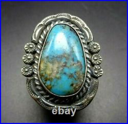 Vintage NAVAJO Hand Stamped Sterling Silver BLUE BISBEE TURQUOISE RING size 10