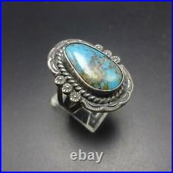 Vintage NAVAJO Hand Stamped Sterling Silver BLUE BISBEE TURQUOISE RING size 10