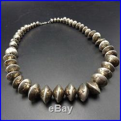 Vintage NAVAJO Hand-Stamped Sterling Silver Beads NAVAJO PEARLS NECKLACE 83.4g