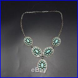 Vintage NAVAJO Hand-Stamped Sterling Silver Concho & TURQUOISE Cluster NECKLACE