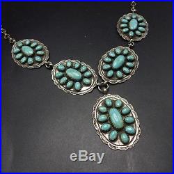 Vintage NAVAJO Hand-Stamped Sterling Silver Concho & TURQUOISE Cluster NECKLACE