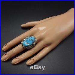Vintage NAVAJO Hand Stamped Sterling Silver KINGMAN TURQUOISE RING size 8, 18.9g