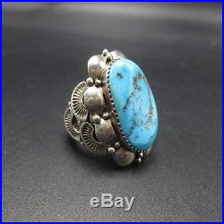 Vintage NAVAJO Hand Stamped Sterling Silver KINGMAN TURQUOISE RING size 8, 18.9g