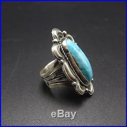 Vintage NAVAJO Hand Stamped Sterling Silver & Light Blue TURQUOISE RING size 8.5
