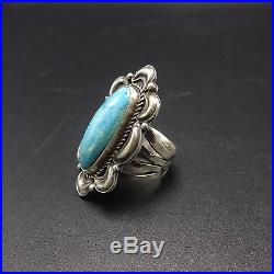 Vintage NAVAJO Hand Stamped Sterling Silver & Light Blue TURQUOISE RING size 8.5