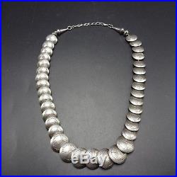 Vintage NAVAJO Hand Stamped Sterling Silver Pillow Beads NECKLACE 50.8g