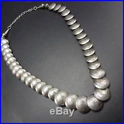 Vintage NAVAJO Hand Stamped Sterling Silver Pillow Beads NECKLACE 50.8g
