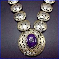Vintage NAVAJO Hand Stamped Sterling Silver Pillow Beads & SUGILITE NECKLACE