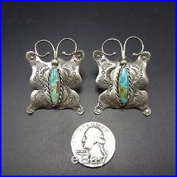 Vintage NAVAJO Hand Stamped Sterling Silver & TURQUOISE Butterfly EARRINGS