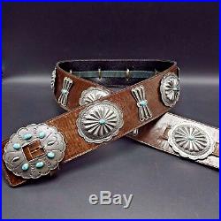 Vintage NAVAJO Hand Stamped Sterling Silver & TURQUOISE CONCHO BELT